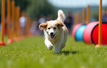 Dog running through obstacle course